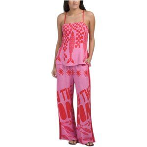 PAPERHEART Linen Blend Sardine Print Top And Trouser Set